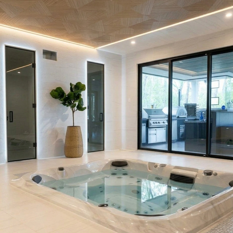 Outdoor rated TV by the spa